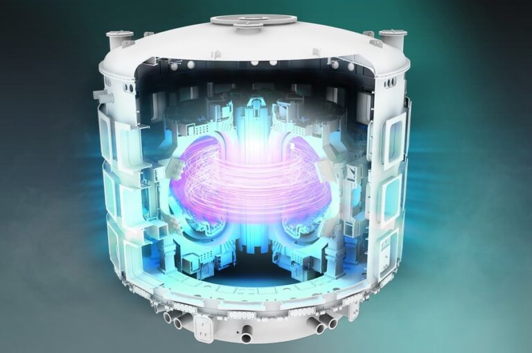 Artistic rendering of a fusion device with a cutaway of the interior plasma chamber.